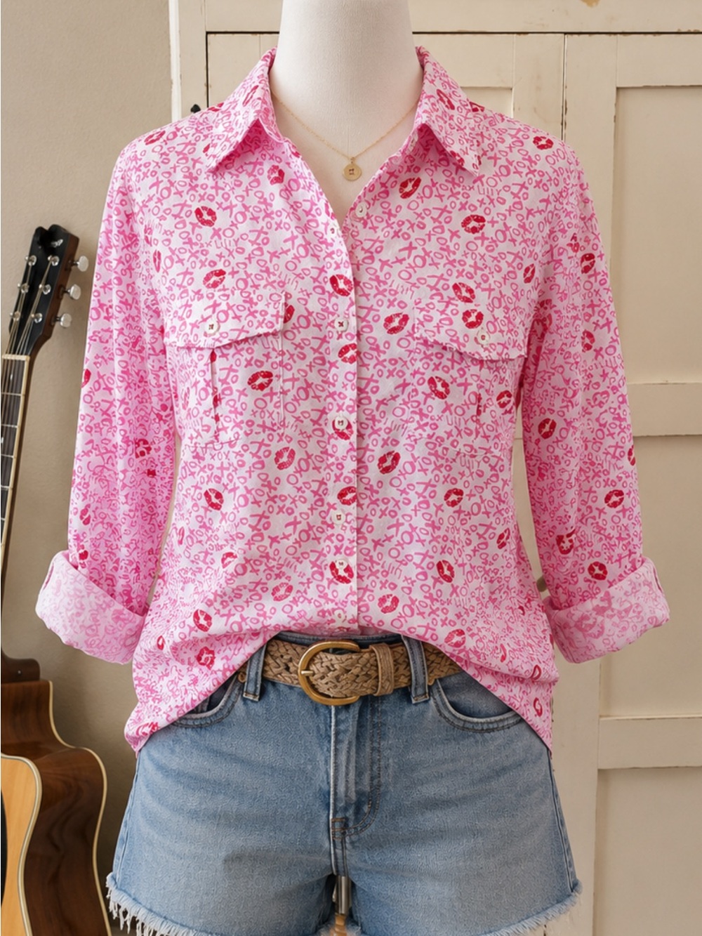 Lilly Pulitzer Pink Lip & XO Print Button-Down Blouse
